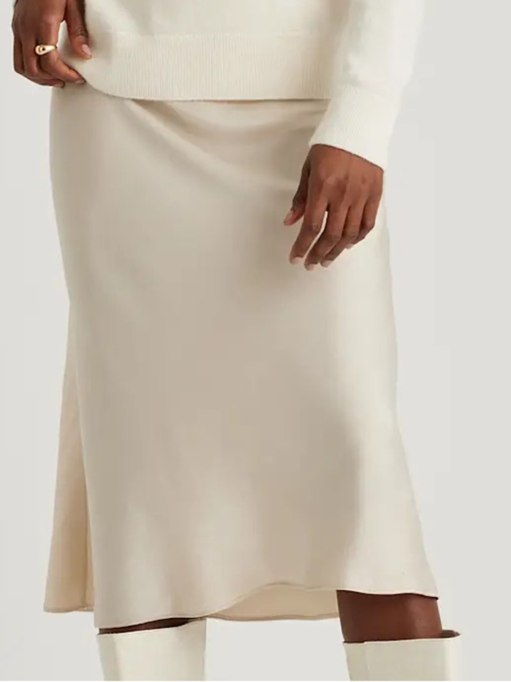 Quince Women’s Champagne 100% Washable Silk Midi Length Skirt- Size XS